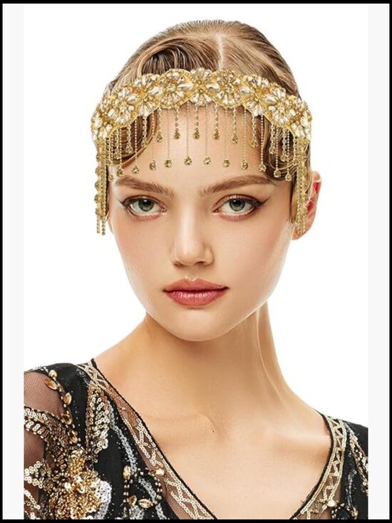 1920s Flapper Headpiece Beaded Chain Headband Great Gatsby Party Hair Accessory main image 6